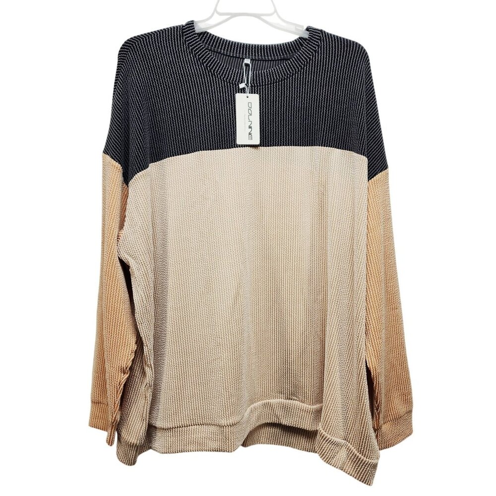 Striped Colorblock Sweater Plus Size Size 5XL Womens Long Sleeve Black Beige